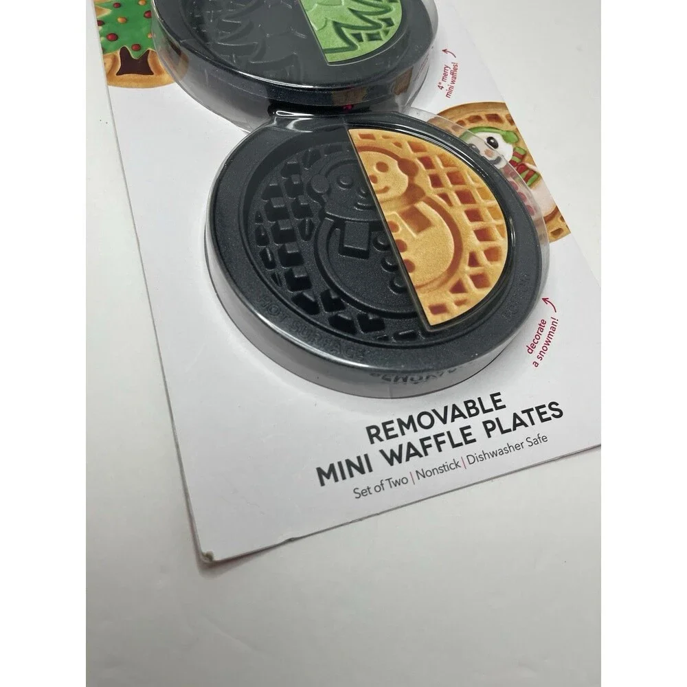 dash mini waffle Maker removable plates Holiday Snowman Pine Tree Xmas Tree 2pc